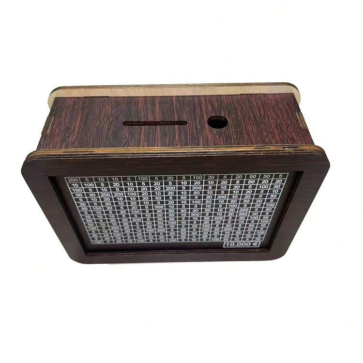 1 hộp tiết kiệm tiền bằng gỗ phong cách vintage, màu nâu đậm, có số mục tiêu, phù hợp trang trí bàn làm việc tại nhà, trưng bày bàn văn phòng, quà tặng học sinh dịp lễ - Nâu sẫm - Xem 5