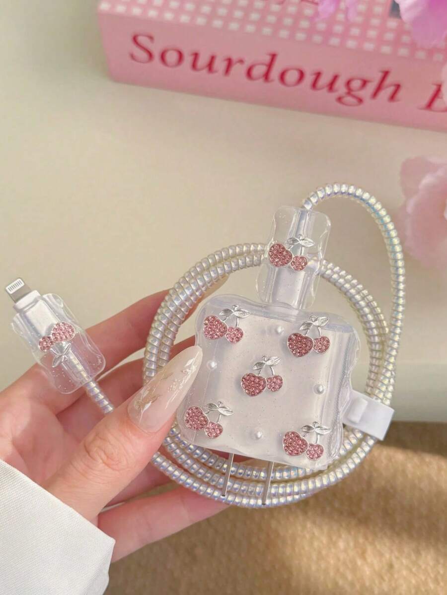 5pcs Cherry/Cable Protector 20W Apple 15 Pro Max Fast Charger, 14 13 Soft Case 12 Charger 11, Best Gift For Friends - Clear - View 1