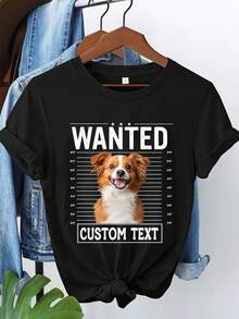 [Producto Personalizado] Camiseta Personalizada con Foto Divertida de Mascota, Camiseta con Texto y Foto Personalizados, Camiseta con Foto de Gato, Camiseta con Foto Familiar, Camiseta de Regalo Personalizada, Camiseta con Foto de Perro, Regalos para familiares y amigos, Regalos divertidos para vacaciones de verano, nuevo estilo, casual. - Negro - Ver 2