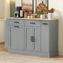 Modern Sideboard With Multiple Drawers, Storage Unit With Bin Compartment And External Spice Rack For Dining Room, Living Room And Kitchen (Grey) - 灰色 - 查看 3