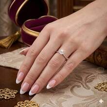 Stainless Steel Silver Solitaire Ring, Delicate, Colored Zirconia Stone, 3mm, Graduation, Debutante - Blanco - Ver 1