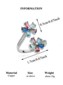 18K Gold Plated Rainbow Color Double Flower Ring, Women/Mother's Style, Adjustable Gold Color Ring, Wedding Jewelry/Holiday Accessory, Mother's Day/Birthday Gift - Various - View 13