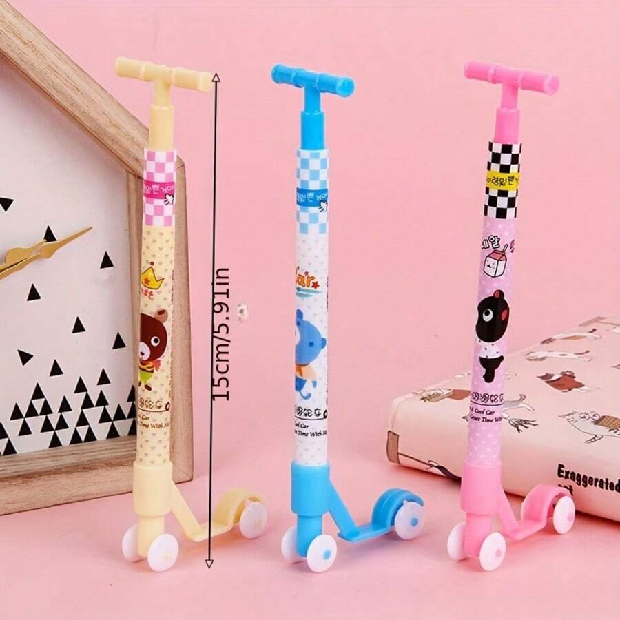 3pcs Scooter Shaped Ballpoint Pens - Fun & Novel Writing Pens, Neutral Gel Ink - Creative Student Stationery & Signature Pens, Suitable For 14+ Years Old (Random Style) - Multicolor - View 1