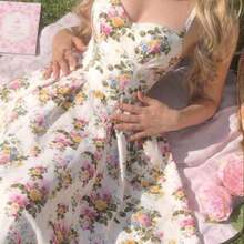 LunaCass8  MOD Vestido a media pierna con estampado floral romántico y cuello halter, ideal para el Día de San Valentín, primavera, almuerzos, fiestas de té, vacaciones en la playa, vestidos florales y estilo vintage para mujer - Multicolor - Ver 1