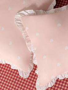 1pc 100% Polyester Heart Lace Pattern Pillowcase, Without Pillow Insert, Romantic Wedding Season, Bedroom Decor - Multicolor - View 6