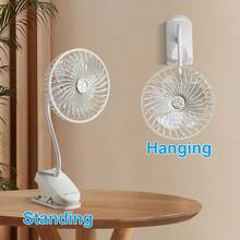 Summer Cooling Personal Portable Fan, Desktop Silent Small Fan, 4 Speed Adjustment Modes, USB Charging Function, One-Key Switch, 360° Adjustable Flexible Neck Fan. Suitable For Home, Beach, Office, Dormitory, Bedroom, Indoor, Outdoor, Baby Carriage, Travel, Travel Essentials, Summer Gifts, Etc. Occasions. - WQ-fS01B - View 4