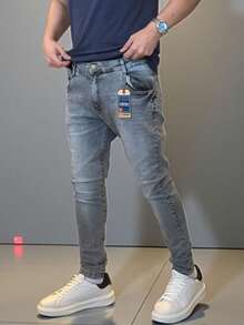 Men's Slim Fit Premium Denim Jeans With Elastane Lycra - 灰色產業 - 查看 2