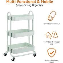 3-Tier Rolling Kitchen Cart White Rolling Utility Cart With Wheels Storage Organizer For Home Office - Mint Green - View 3
