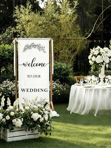 Welcome To Our Wedding Linen Banner, Minimalist Wedding Decor. Comes With Ribbon And Clips, Suitable For Bridal Shower, Wedding Ceremony, Reception Backdrop, Arch, Lawn, And Indoor/Outdoor Venues. - A. - View 5