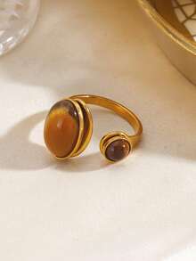 1 buah Cincin Oval Mata Harimau Bergaya dari Stainless Steel, Cocok untuk Pemakaian Sehari-hari - MultiWarna - View 4