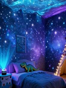 RGB Rotating Starry Projector - 16 Color Northern Lights LED Lamp With Remote, USB Galaxy Mood Light For Bedroom Home Theater, Valentine Gift For Adul - Black - View 2