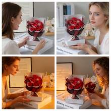 Mini 7-Rose Deluxe Artificial Rose Bouquet Gift Box, Packaged In A Transparent Gift Box With Red Artificial Roses. Ideal As A Party Bridesmaid Gift, Graduation Gift, Valentine's Day Gift, Birthday Gift, New Year's Gift, And Home Decoration. - Mini Bouquets - View 8