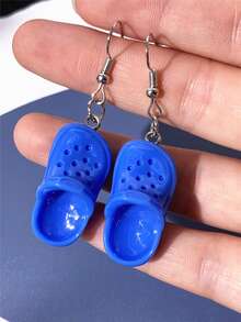 1 Par de Brincos Pendentes em Formato de Sapato/Chinelo Azul Oco, Unissex, Acessório de Joalheria Fofo, Divertido e Fashion para Mulheres, Adequado para Uso Diário, Férias ou Presente, Brincos Versáteis para Todas as Estações - Azul - Visão 4