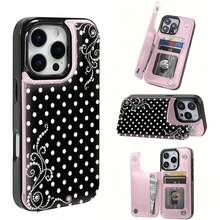 Pearl Polka Dot Dream Patterned Card Holder Leather Case Is Compatible With IPhone 17 Pro Max/Air/16/15/14/13/12/11.For Samsung S22/S23/S24/25. It's An Ideal Gift For Christmas, Valentine's Day, And New Year's, Perfect For Boyfriends, Girlfriends, And Family. - 粉色 - 查看 42
