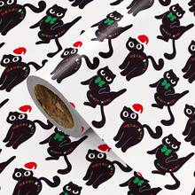 1 Roll Christmas Wrapping Paper | Green Background With Santa Hat & Bow Black Cat Design, Perfect For Christmas Gift Wrapping, Holiday Decorations, Party Ambiance, And Christmas-Themed Events – 43 Cm * 500 Cm (170 Inches * 16.4 Feet) - Cat Theme - View 15