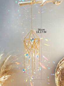 1pc Gold Evil Eye Crystal Suncatcher, Hanging Prism Rainbow Maker, Geometric Diamond Frame Hanging Decor, AB Color Crystal Suncatcher, Boho Sun And Star Crystal Window Hanging, Mystical Evil Eye Hanging Decor, Witchcraft Crystal Prism Ornament, Home Decor Aesthetic Rainbow Maker, Metal Hanging Decor With Teardrop Crystal, Spiritual Crystal Window Hanging, Starry Sun And Star Prism Hanging Decor, Window, Garden, Room Decorative Magic Catcher - Multicolor - View 9