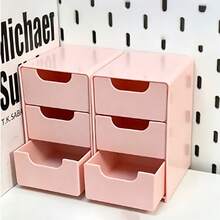 2 Mini 3-Tier Drawer Storage Boxes, Perfect For Storing Small Items Like Jewelry, Hair Accessories, Earrings, Etc., For Use In Offices, Studies, Bedrooms, And Bathrooms. Office Storage Box, Jewelry Storage Box, Drawer-Type Cosmetic Storage Box - Multicolor - View 2