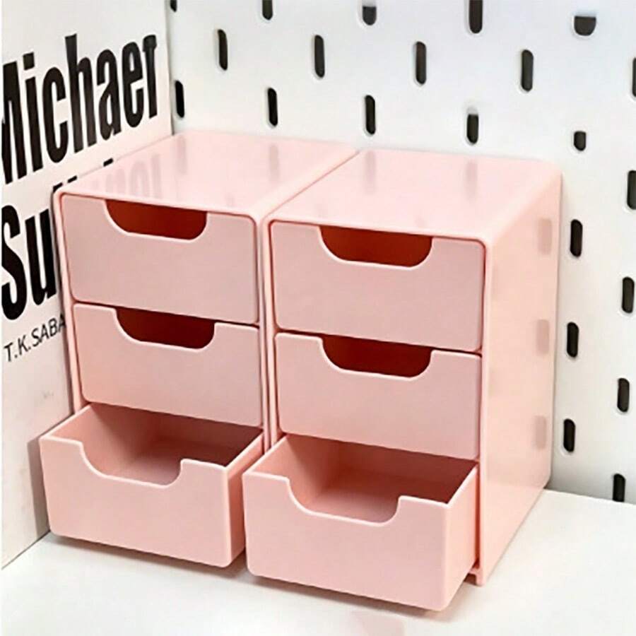 2 Mini 3-Tier Drawer Storage Boxes, Perfect For Storing Small Items Like Jewelry, Hair Accessories, Earrings, Etc., For Use In Offices, Studies, Bedrooms, And Bathrooms. Office Storage Box, Jewelry Storage Box, Drawer-Type Cosmetic Storage Box