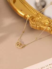 女款三葉草項鍊，精緻 14K 金鍍金吊墜項鍊，簡約可愛不褪色金項鍊，女性珠寶 - 金色 - 查看 4
