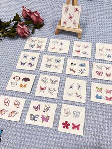 15pcs Dopamine Colorful Butterfly Temporary Tattoo Stickers, Multiple Watercolor / Line Style Butterflies + Cute Pet Elements, Suitable For Fingers, Wrists, Collarbones, Create Energetic Girl Style, Sweet Girl Atmosphere Look - Multicolor - View 3