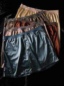 5pcs BIWEIER Men's Satin Boxer Shorts, Luxury Style, Fashion Morandi Color Palette, Soft & Comfortable, Smooth Men's Underwear, Suitable For Men's Gifts And Home Vacation - Multicolor - View 1