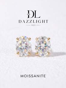 1 Pair 1 Carat Oval Moissanite 4-Prong Earrings, 925 Sterling Silver, Elegant Minimalist Women's Earrings, Christmas & Date Night Jewelry Gift For Her - Four-prong Oval Moissanite Earrings - View 5