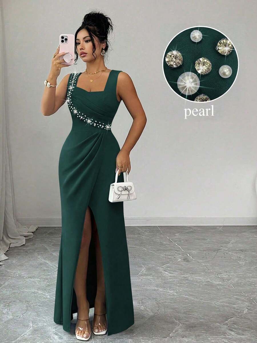 Women Midi Dresses - Dark Green - View 1