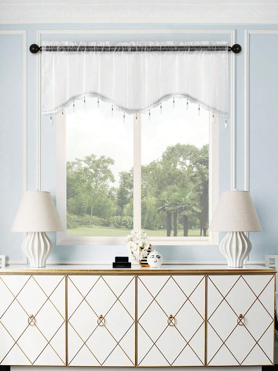 S-Shaped Milky White Ruffle Short Curtain, European Minimalist Style All Polyester Window Curtain, Suitable For Living Room And Bedroom Windows And Doors Decoration, Single Or Double Panel Available, Curtain Rod Not Included - Off White - View 1