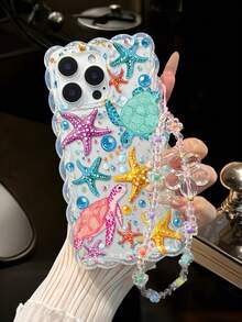 Starfish Painted Braided Wave Edge Transparent Protective Phone Case Compatible With 16/16 Pro/16 Pro Max/16 Plus, 15, 14, XS, 7/8, XR, 7/8 Plus, 11, 12, 13, 14, 15 Pro Max, Shockproof Anti-Scratch Cover - Multicolor - View 3