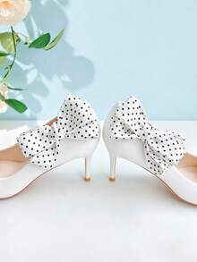 1 par de clips de zapato con lazo desmontable de 3 capas, accesorios con opciones de lunares blancos y lunares negros, de moda y elegantes, adecuados para tacones altos, zapatos de salón, zapatos planos, zapatos de negocios y zapatos de boda - Blanco - Ver 4