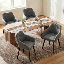 Goeurvant Modern Vertical-Stripe Upholstered Dining Chairs With Armrests And Solid Wood Legs For Dining Room, Kitchen, Living Room - Set Of 2 / Set Of 4 / Set Of 6--Grey Green-Chenille - 灰綠色 - 查看 1