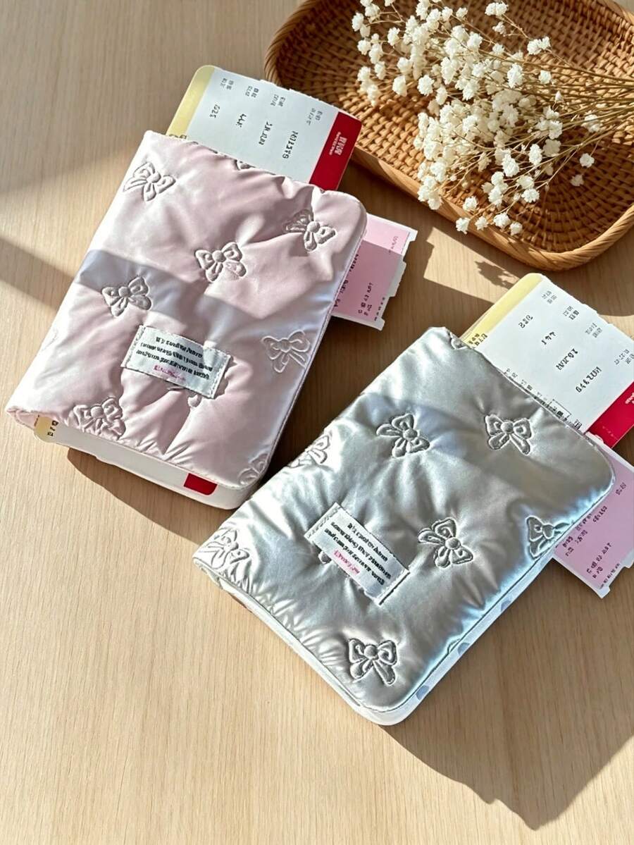1/2件韓式粉色蝴蝶刺繡護照套 奢華旅行護照夾 便攜式文件卡包 保護套 女士女孩旅行配件 - 彩色 - 查看 1