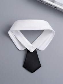 DA FEN QI MI MA 1 Set Classic Point Collar Fake Collar Matching Black Neck Tie And Pearl Decor Cuffs, Detachable Shirt Accessory Set - White Cuffs + White Collar - View 7