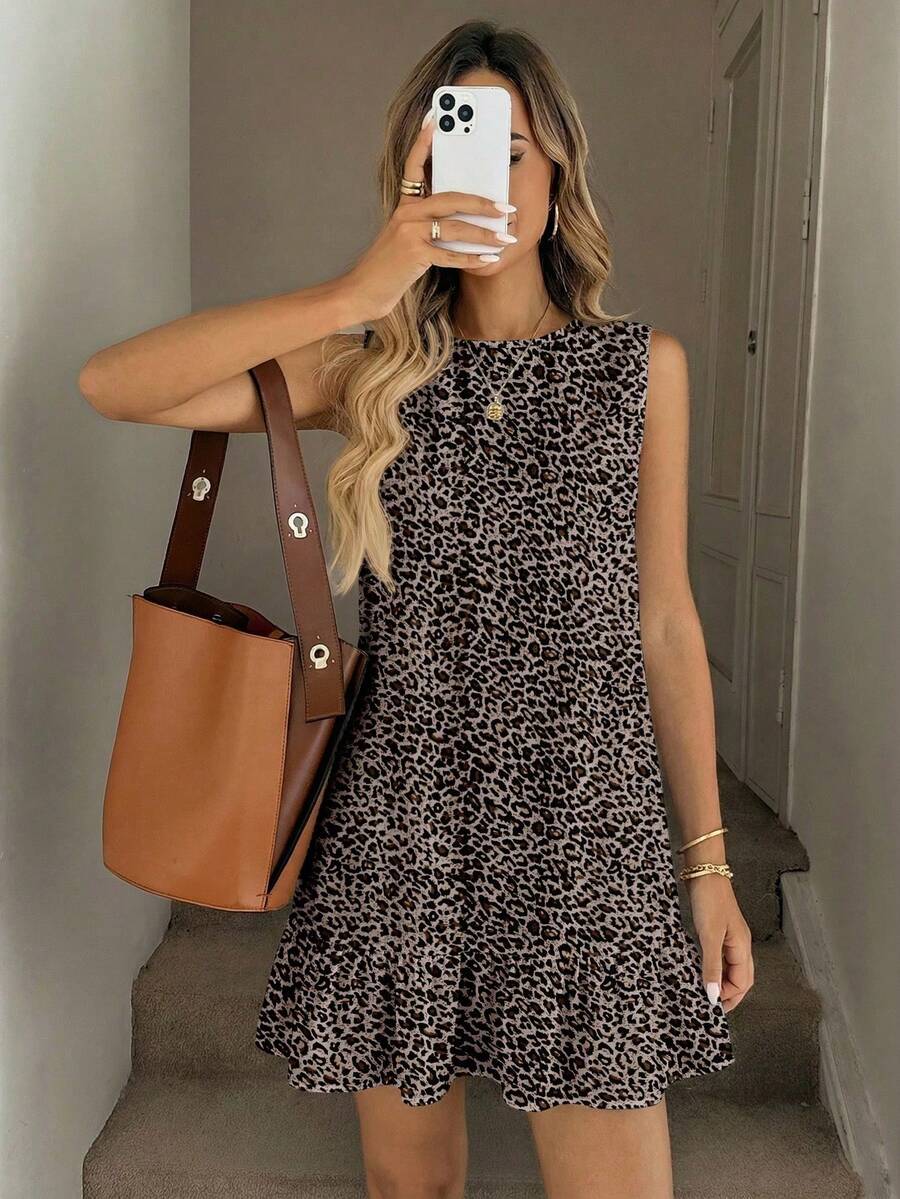 Vestido mini estampado para mujer, adecuado para primavera y verano - Multicolor - Ver 1