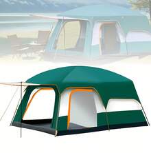 Ein Vier-Personen-Tunnelzelt, ein großes Indianerzelt mit Schlafkabine, 3000 mm wasserdicht, ein Familienzelt mit drei Eingängen und einer abnehmbaren Bodenplane. - Grün - Übersicht 1