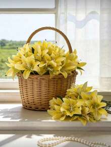 12/1 Artificial Yellow Lily Flower, Artificial Flower Decoration, Suitable For Home Decoration, Bouquets, Wedding Bridal Gifts, Birthday Party Supplies, Table Decoration, Yard Decoration, Wedding Decoration, Hand Bouquet, Fake Flowers, Back To School Decoration - Yellow - View 5