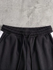 Men's Colorblock Patchwork 2 Pieces Set Crew Neck Sweatshirt + Wide Leg Sweatpants Streetwear Sports Outfit - Black - View 5