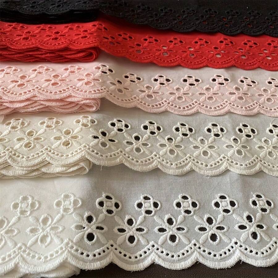 1/5碼 9公分寬花卉鏤空棉質蕾絲飾邊,扇形刺繡蕾絲布料,適用於縫製衣物、DIY手工、洋裝製作、服飾配件,適合縫紉初學者 - 多色D - 查看 1
