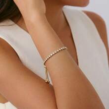 1pc Fashionable Luxury Stainless Steel 3mm Cubic Zirconia Single Row Fully Paved Adjustable Tennis Bracelet, Suitable For Women - Tennis Bracelet - View 4