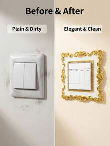 1pc Elegant White Gold Switch Cover, Vintage Floral Carved Design Switch Sticker, Detachable Wall Socket Protector, Suitable For Home And Hotel Decoration - Gold-rimmed White - View 6