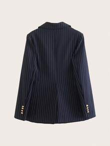 Women's Pinstripe Double Breasted Suit Jacket Spring Elegant Fall - Navy Blue - View 4