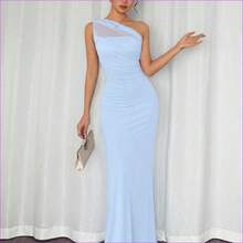 . .  Vestido maxi ajustado de estilo elegante y romántico, con cuello asimétrico, adecuado para fiesta, vacaciones en la playa, vuelta al colegio, citas románticas, temporada de bodas, cumpleaños, Pascua, primavera/verano - Rosa - Ver 9