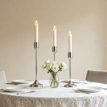 3pcs Silver Elegant Candlestick, Suitable For Wedding Party Dining Table Centerpiece Decor, Banquet Atmosphere Candle Holder, Versatile Metal Candle Stand, Dining Table Centerpiece, Party Hotel Holiday Scene (Candles Not Included) - Versatile - View 7