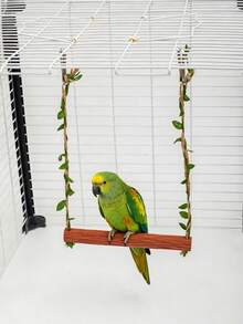 1pc Faux Solid Wood Parrot Swing Toy, Durable With Artificial Green Leaves And Hemp Rope Hanging Perch, Cage Accessory For Cockatiel / Budgie / Lovebird And Other Small To Medium Parrots - View 6