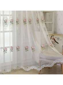 1PC Rod Pocket Style Fresh Rose Embroidered Semi-Sheer White Sheer Curtain For Bay Window And Floor-To-Ceiling Window - Multicolor - View 9
