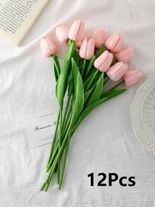 1/5/10/12pcs Exquisite Realistic Pink Artificial Tulip Bouquet - Suitable For Bedroom, Living Room, Wedding, Party, Valentine's Day, Father's Day, Graduation Ceremony, Mother's Day Gift, Easter Decoration And Gift For Girlfriend - Light Pink - View 13