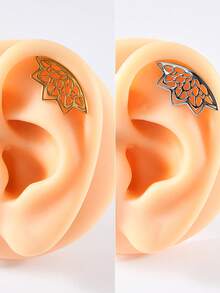 1pc Gothic Spider & Spider Web & Black Oil Drop Devil Crescent Moon Flat Nose Stud Lip Stud Earring 16g Stainless Steel Internal Threaded, Suitable For Daith, Helix, Conch, Earlobe Ear Piercing Decoration, Unisex - As Shown - View 3