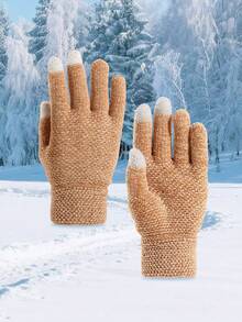 1雙柔軟雪尼爾針織觸控全指手套，適用於青少年（12-16歲）- 青少年男孩與女孩冬季保暖手套，寒冷天氣戶外日常手套 - 1Pair - 查看 7