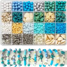 24-Grid Ocean Beaded Bracelet Making Kit, Blue And Ocean Style Summer Beach Beads For Jewelry Making, Turtle Shell Starfish Shaped Beads Round Seed Beads For DIY Craft Bracelets Earrings - Multicolor - View 12