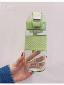 1 pieza Botella de agua con tapa abatible para beber directamente, diseñada para estudiantes, a prueba de fugas y fácil de limpiar, con asa portátil incorporada, adecuada para la escuela y camping al aire libre - Verde - Ver 13